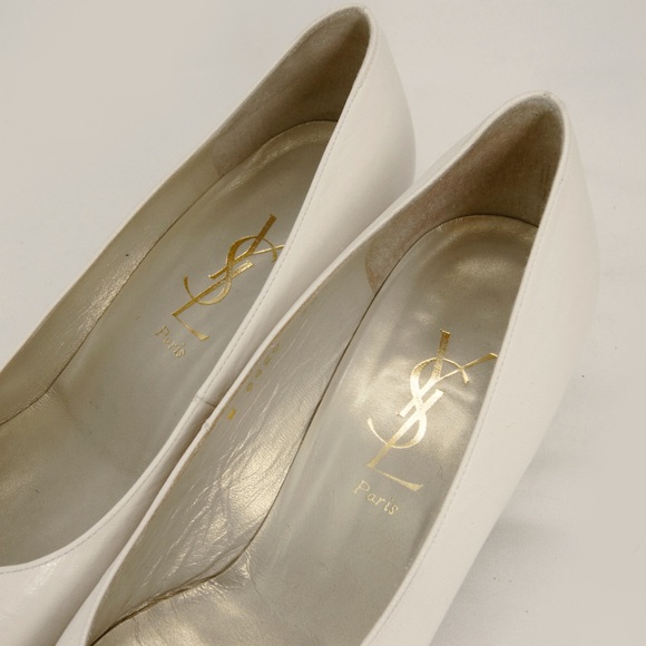 Vintage Yves Saint Laurent YSL White Leather Pumps Heels - Picture 6 of 9